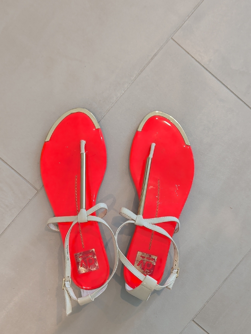 Dolce Vita DV Archer Women's Red-Orange T-Strap Sandals with White Straps